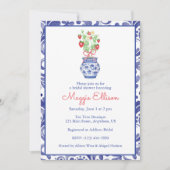 Invitation Aquarelle Chinoiserie Vase de fraises rouges (Devant)