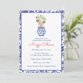 Invitation Aquarelle Chinoiserie Vase de fraises rouges (Debout devant)