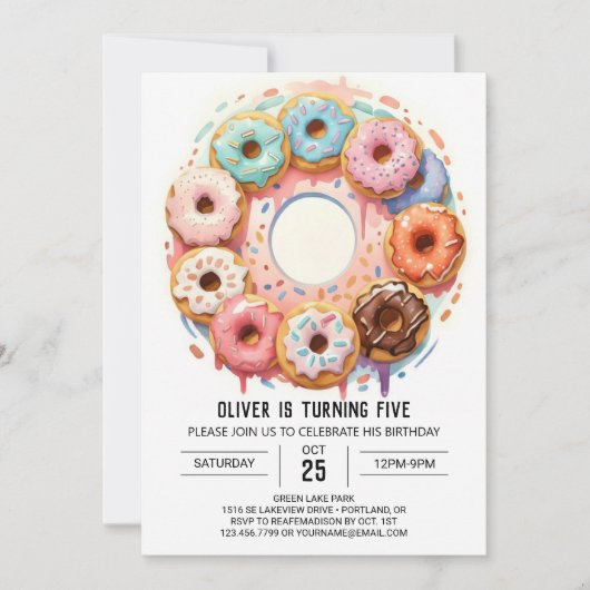 Invitation Aquarelle Chocolat Donuts Anniversaire (Devant)