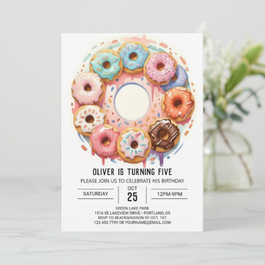 Invitation Aquarelle Chocolat Donuts Anniversaire (Debout devant)