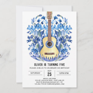 Invitation Aquarelle Chord Guitare Garçon Anniversaire