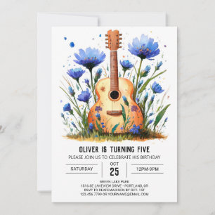 Invitation Aquarelle Chord Guitare Garçon Anniversaire