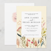 Invitation Aquarelle chou séché herbe & mariage floral sauvag (Devant / Derrière)