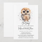 Invitation Aquarelle Chouette-bébé Baby shower neutre selon l (Devant / Derrière)
