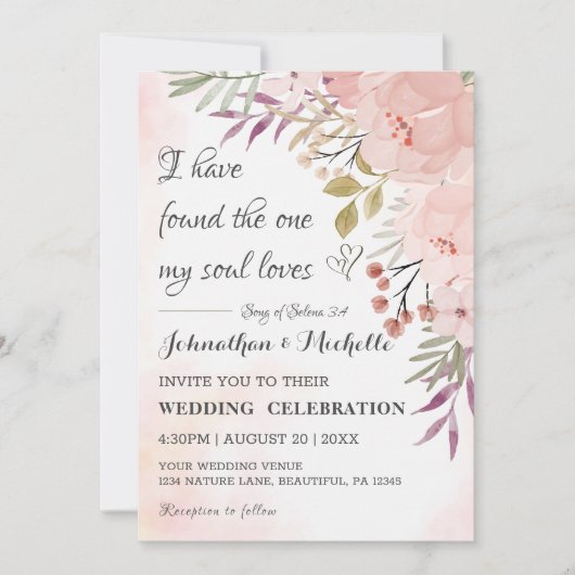Invitation Aquarelle Christian Blush rose Mariage Floral (Devant)