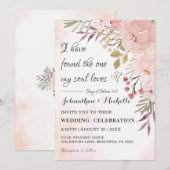 Invitation Aquarelle Christian Blush rose Mariage Floral (Devant / Derrière)