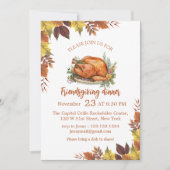 Invitation aquarelle chute automne feuilles ami dîner (Devant)