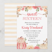 Invitation Aquarelle Chute Citrouille  Sweet sixteen (Devant / Derrière)