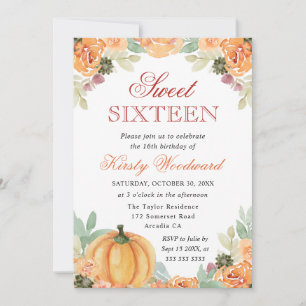 Invitation Aquarelle Chute Citrouille  Sweet sixteen