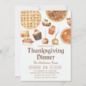 Invitation Aquarelle Chute Citrouille tarte Thanksgiving Dîne (Devant)
