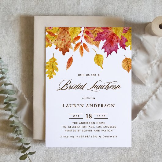 Invitation Aquarelle Chute Feuille Automne Bridal Déjeuner
