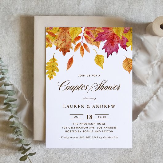 Invitation Aquarelle Chute Feuille Automne Couples Douche