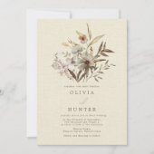 Invitation Aquarelle Chute Fleurs sauvages Faux Linge Mariage (Devant)