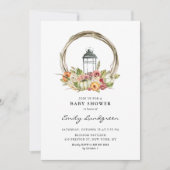 Invitation Aquarelle Chute Florale Lanterne Baby shower de co (Devant)