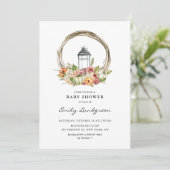 Invitation Aquarelle Chute Florale Lanterne Baby shower de co (Debout devant)