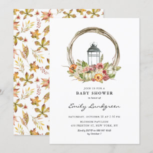 Invitation Aquarelle Chute Florale Lanterne Baby shower de co