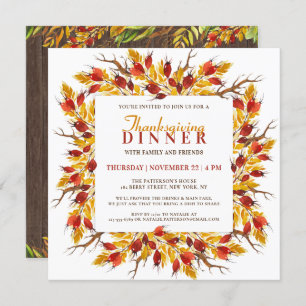 Invitation Aquarelle Chute Florale Thanksgiving Dîner