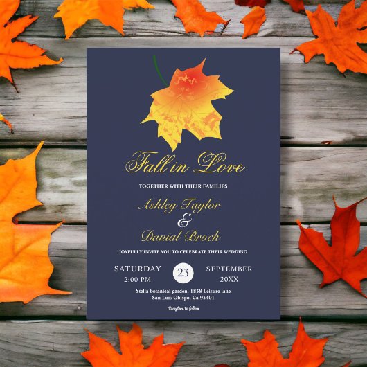 Invitation Aquarelle chute laisse marine bleu Mariage floral