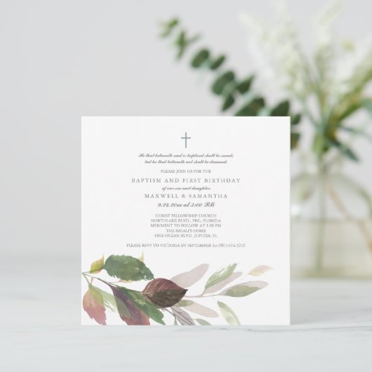 Invitation Aquarelle chute laisse Twins Baptême (Debout devant)