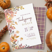 Invitation Aquarelle chute plaid floral Thanksgiving Dîner