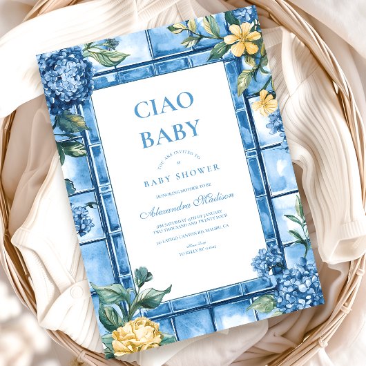 Invitation Aquarelle Ciao, Bébé Baby shower italien