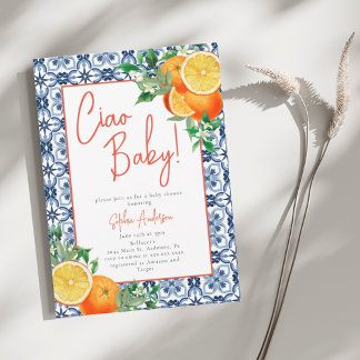 Invitation Aquarelle Ciao, Bébé ! Baby shower orange