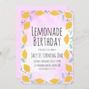 Invitation Aquarelle Citron Anniversaire Rose Jaune Bordure A