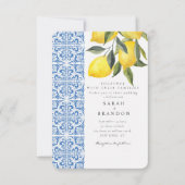 Invitation Aquarelle Citron bleu carrelage méditerranéen Mari (Devant)