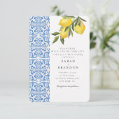 Invitation Aquarelle Citron bleu carrelage méditerranéen Mari (Debout devant)