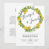 Invitation Aquarelle citron détails de la couronne mariage (Devant / Derrière)