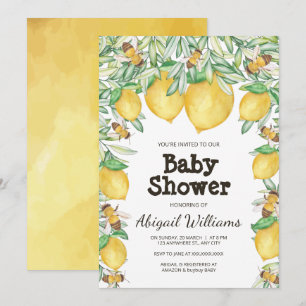 Invitation Aquarelle citron et abeille Baby shower verdoyant