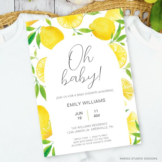 Invitation Aquarelle Citron été Oh Baby shower bébé