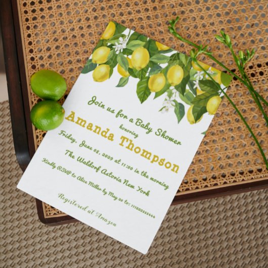 Invitation Aquarelle Citron & Fleur Jaune Baby shower blanc