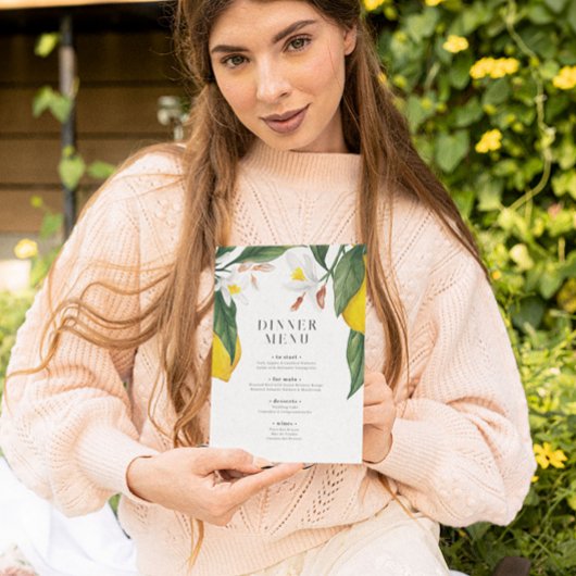 Invitation Aquarelle Citron, Mariage Fleur Blanche Menu