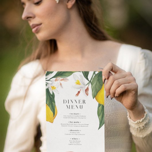 Invitation Aquarelle Citron, Mariage Fleur Blanche Menu