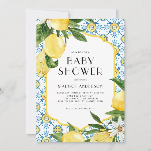 Invitation Aquarelle Citron Méditerranée Baby shower d'été (Devant)