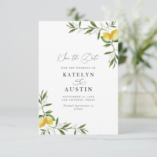 Invitation aquarelle citron vert fleuri (Debout devant)