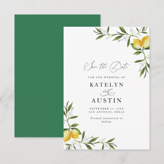 Invitation aquarelle citron vert fleuri (Devant / Derrière)