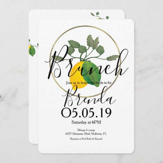 Invitation Aquarelle Citron Vert Limoncillo (Devant / Derrière)