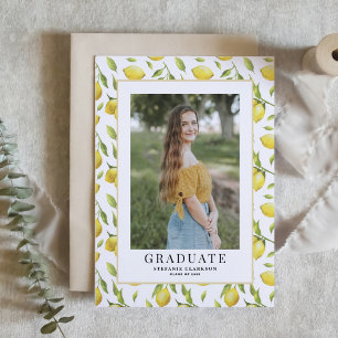 Invitation Aquarelle Citron vert Motif Photo Graduation