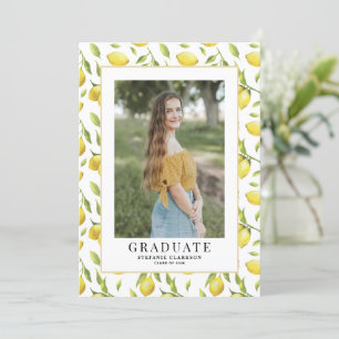 Invitation Aquarelle Citron vert Motif Photo Graduation