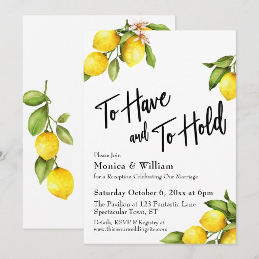 Invitation Aquarelle Citrons À avoir et à garder Typographie (Devant / Derrière)