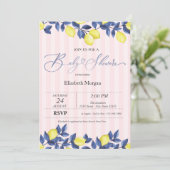 Invitation Aquarelle Citrons Baby shower à rayures roses (Debout devant)