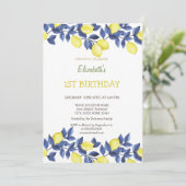 Invitation Aquarelle Citrons Bleu Méditerranée Anniversaire (Debout devant)