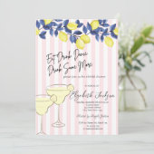 Invitation Aquarelle Citrons Bleus Martini Grandes Roses (Debout devant)