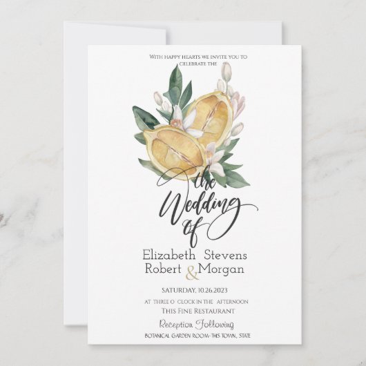 Invitation Aquarelle Citrons Botanique Mariage (Devant)