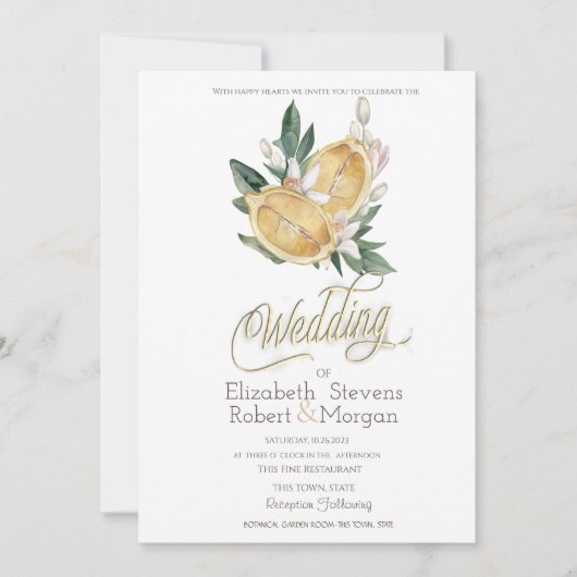 Invitation Aquarelle Citrons Botanique Points de Mariage (Devant)