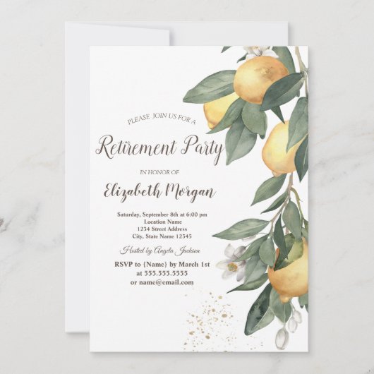 Invitation Aquarelle Citrons Carreaux Verts Retraite (Devant)