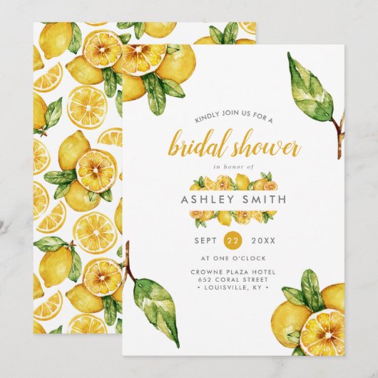 Invitation Aquarelle Citrons Citrus Fête des mariées moderne (Devant / Derrière)