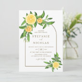 Invitation Aquarelle Citrons et Oranges Arche Mariage d'été (Debout devant)